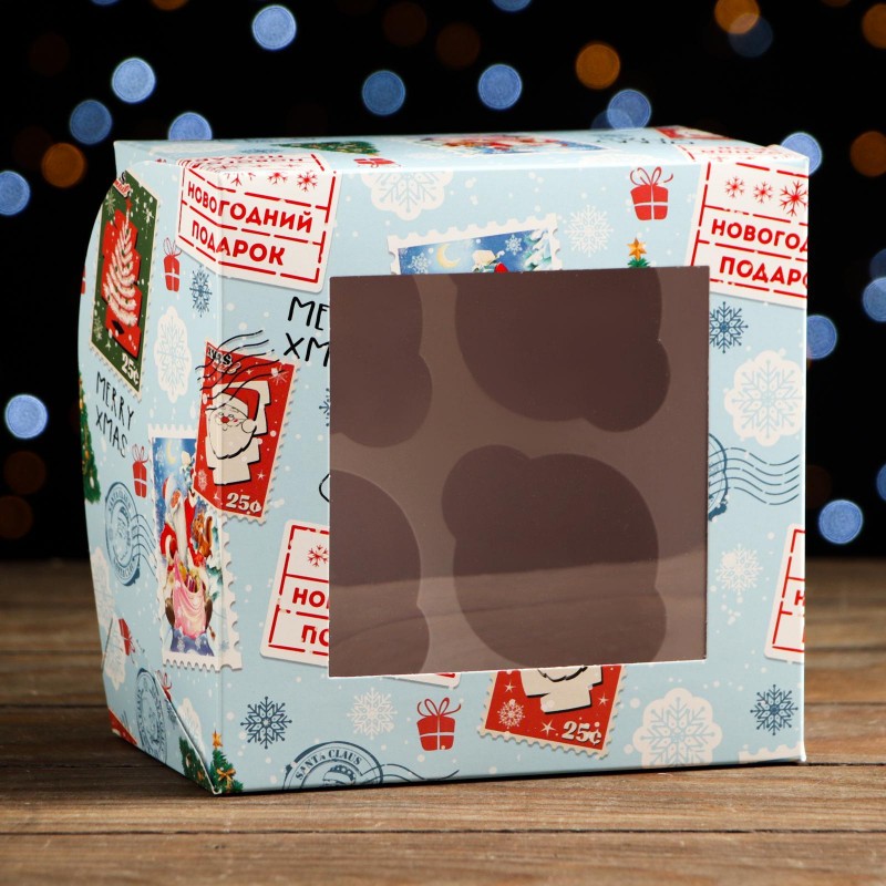 Коробка под 4 капкейка " Новогодняя почта"